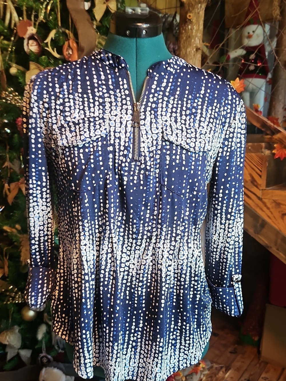 Ava & Grace Navy and White Dot-Print Zip Tunic